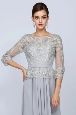 3/4 Sleeve Embroidered Bodice MOB Dress