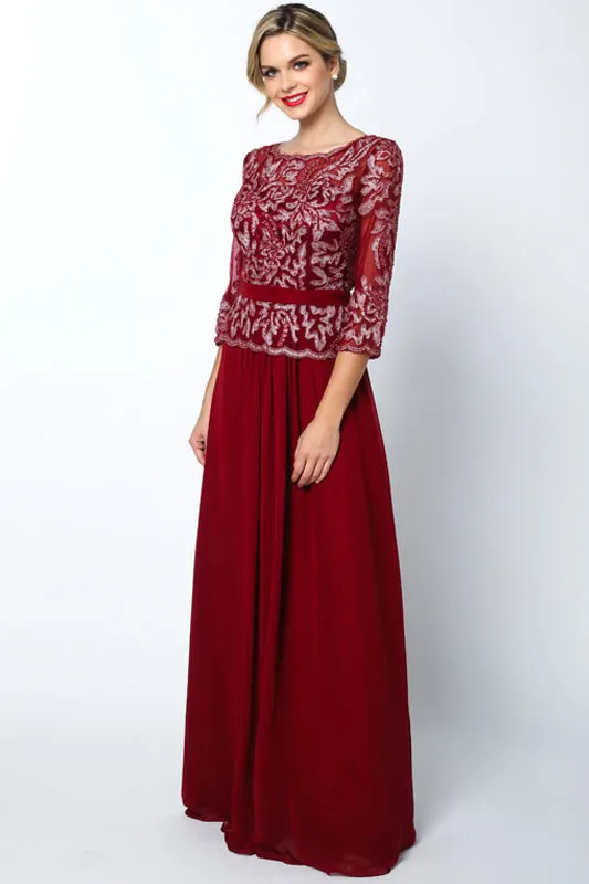 3/4 Sleeve Embroidered Bodice MOB Dress