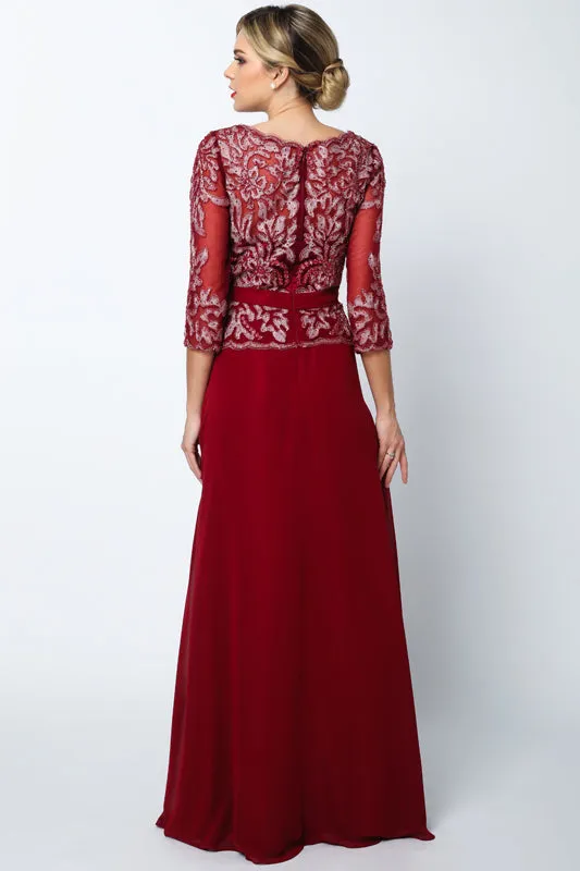 3/4 Sleeve Embroidered Bodice MOB Dress