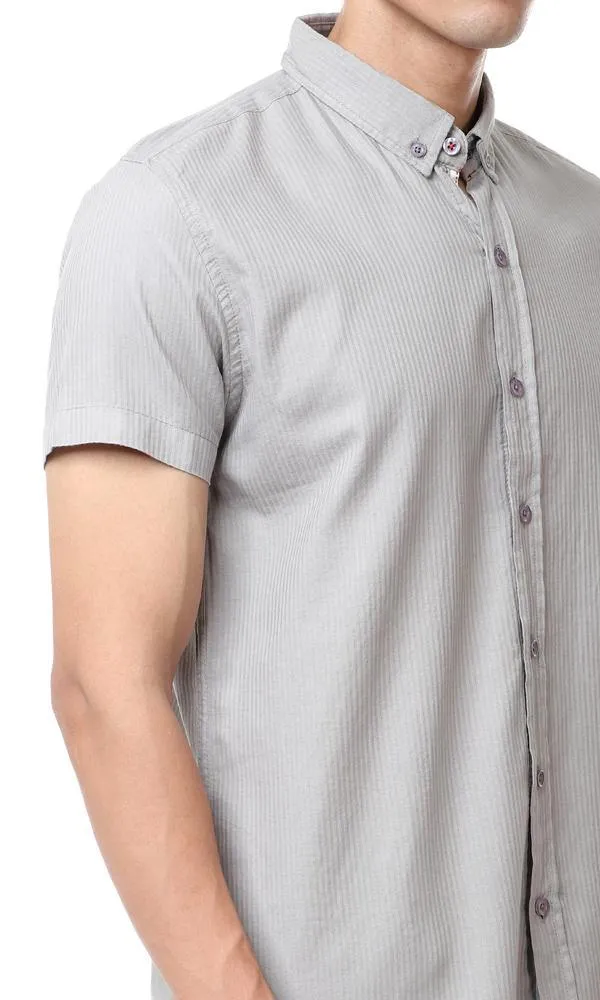 56881 Self Striped Short Sleeves Grey Shirt