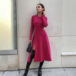 American waist slimming long-sleeved milk silk dress