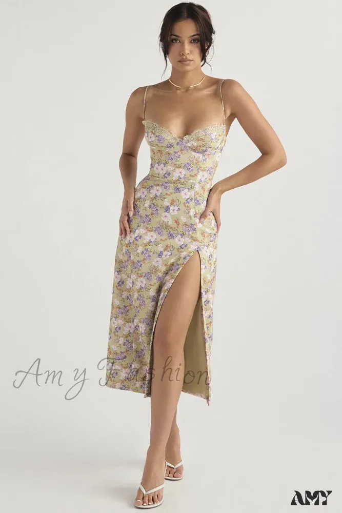 Amy Fashion - Chest Draped Zipper Side Split Sexy Long Dresses