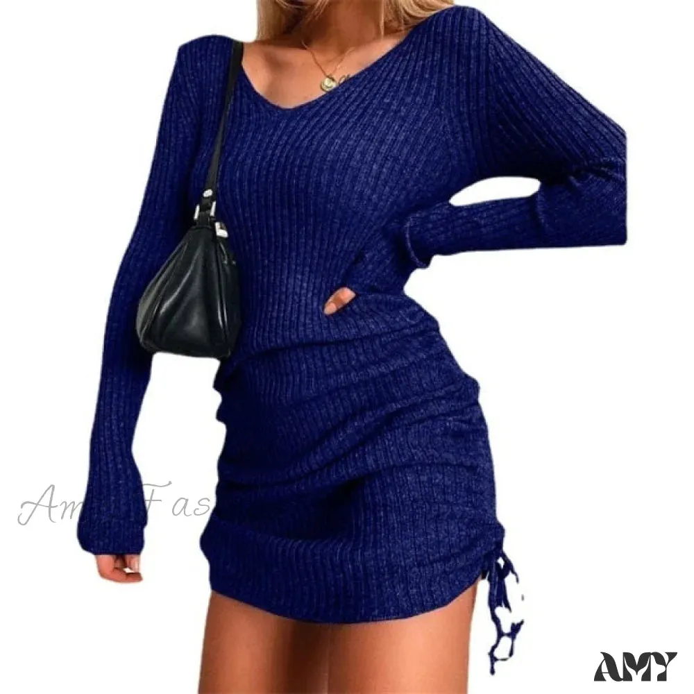 Amy Fashion - Elegant Fashion V-Neck Long Sleeve Bodycon Party Dresses