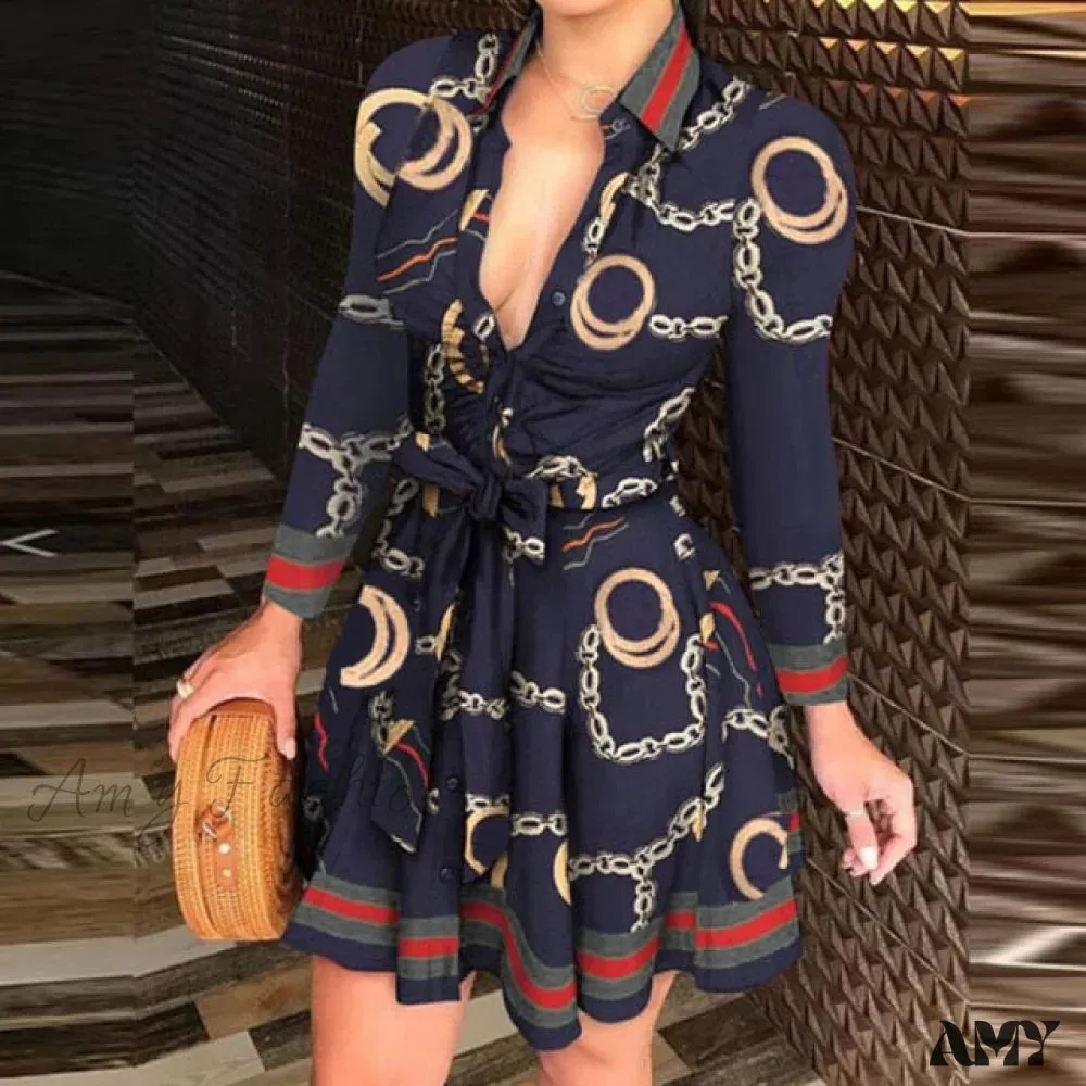 Amy Fashion - Elegant Turn-down Collar Long Sleeve Party Dresses