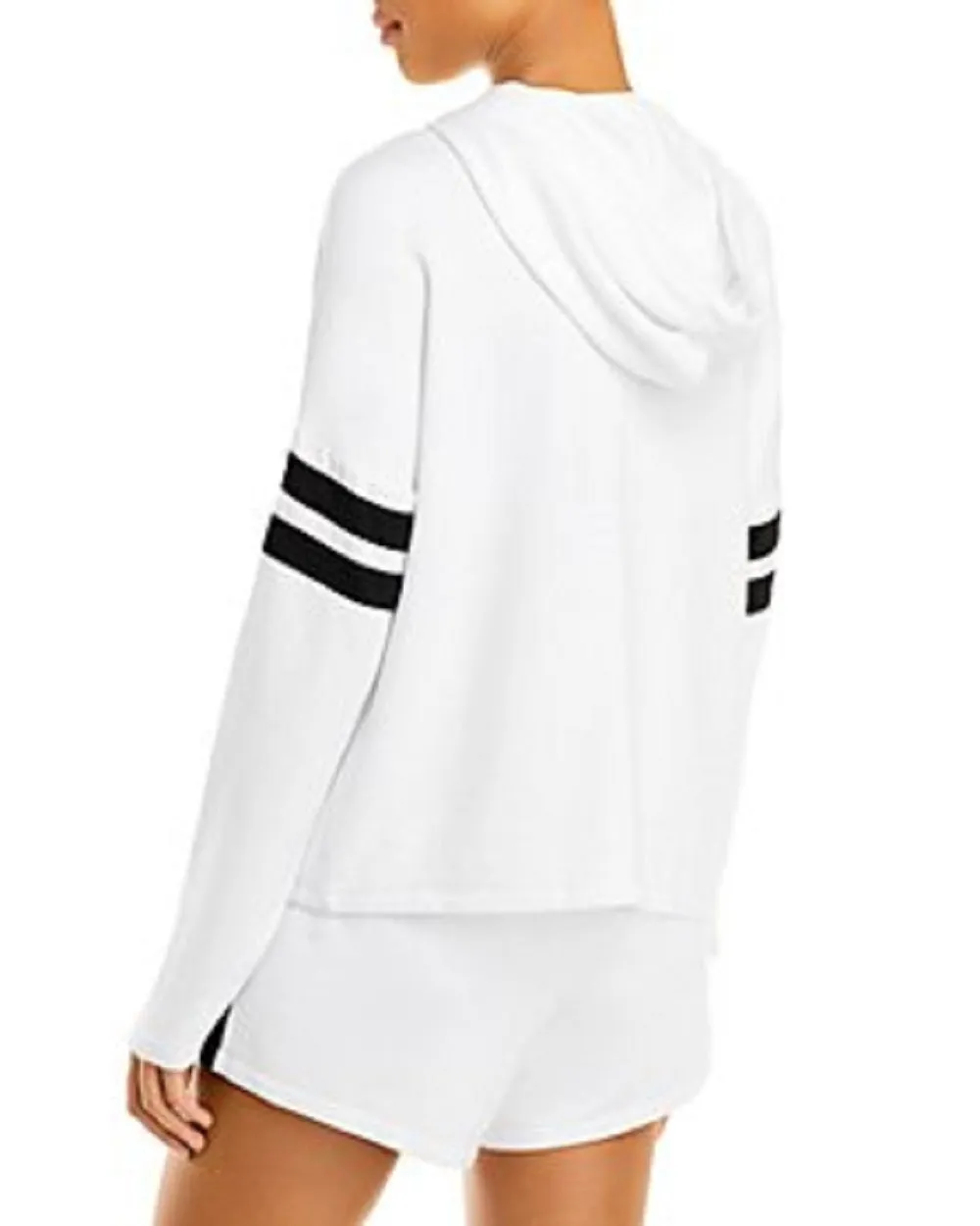 AQUA Athletic Women's Stripe Sleeve Hoodie, White, L