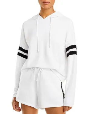 AQUA Athletic Women's Stripe Sleeve Hoodie, White, L