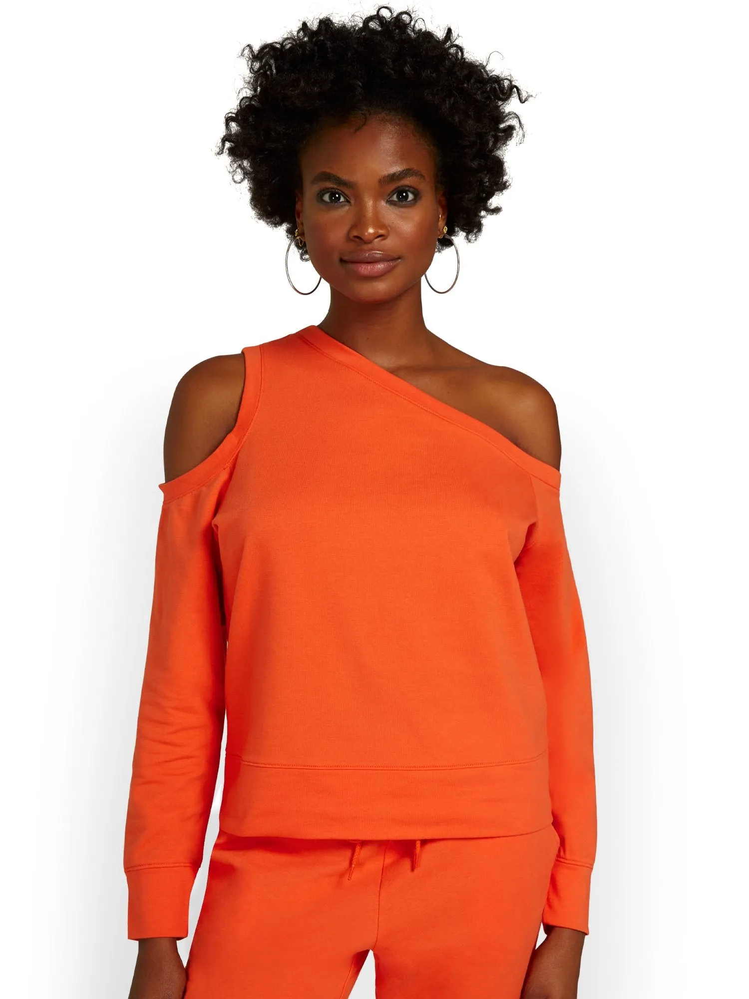 Asymmetric Cold-Shoulder French Terry Pullover