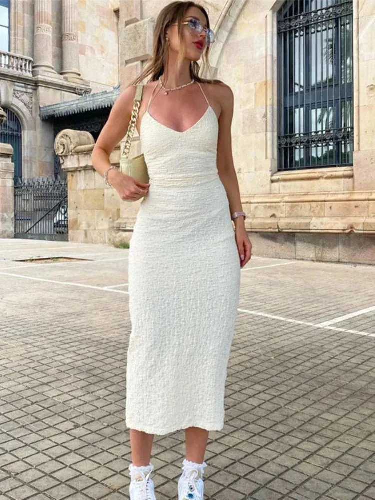 Backless Sexy V Lace Neck Maxi Deep Up Sleeveless Women Dress Dress