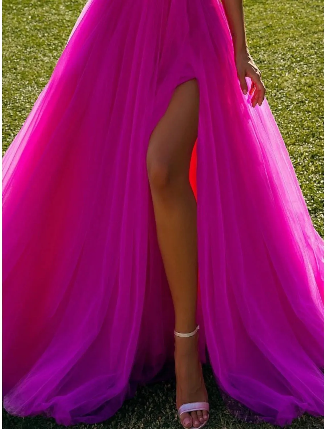 Ball Gown Prom Dresses Elegant Dress Prom Birthday Sweep / Brush Train Long Sleeve One Shoulder Tulle with Ruffles Slit