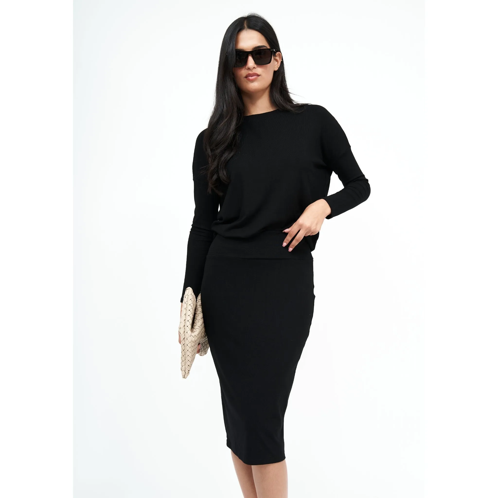 Black Basic Pencil Skirt by Daniella Faye