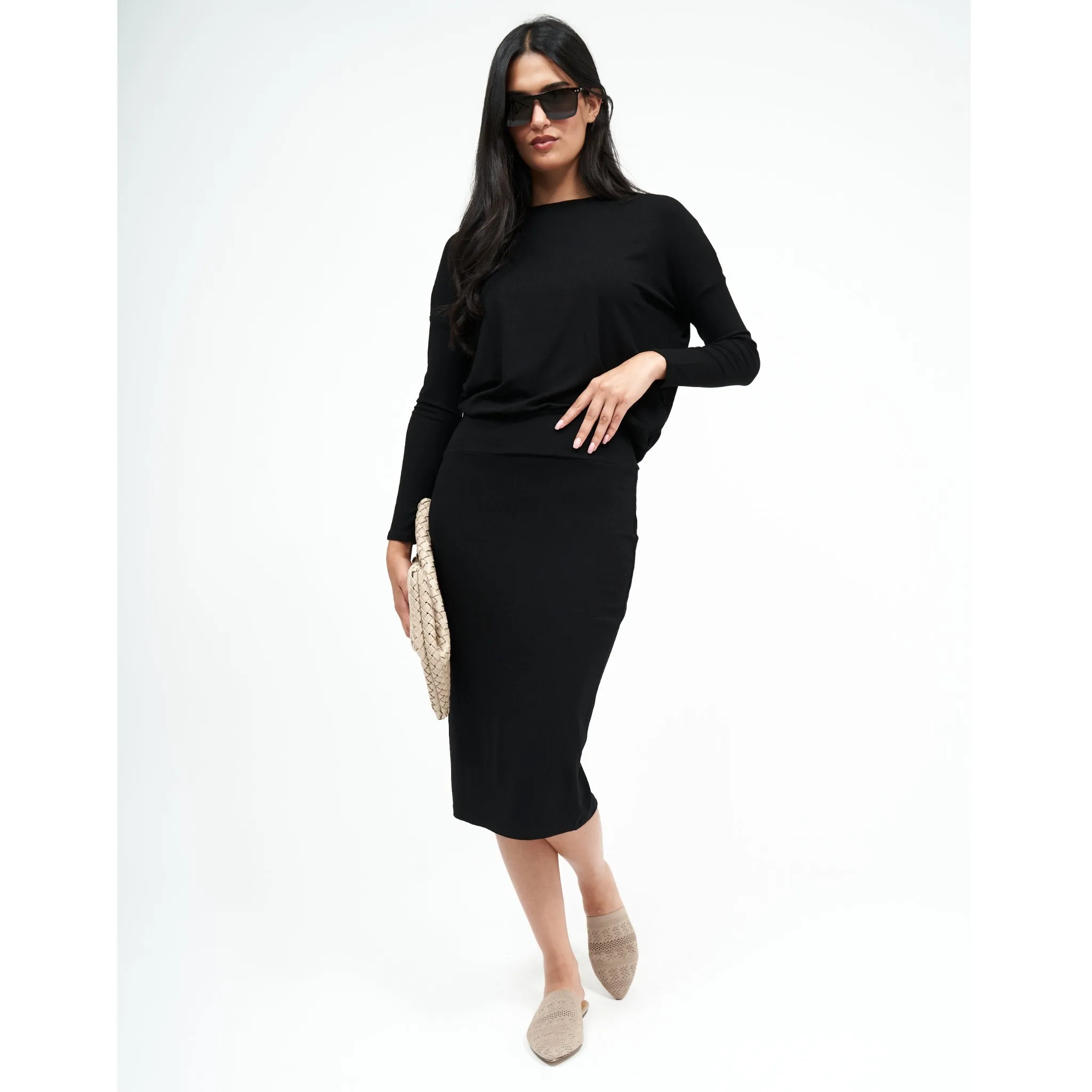 Black Basic Pencil Skirt by Daniella Faye