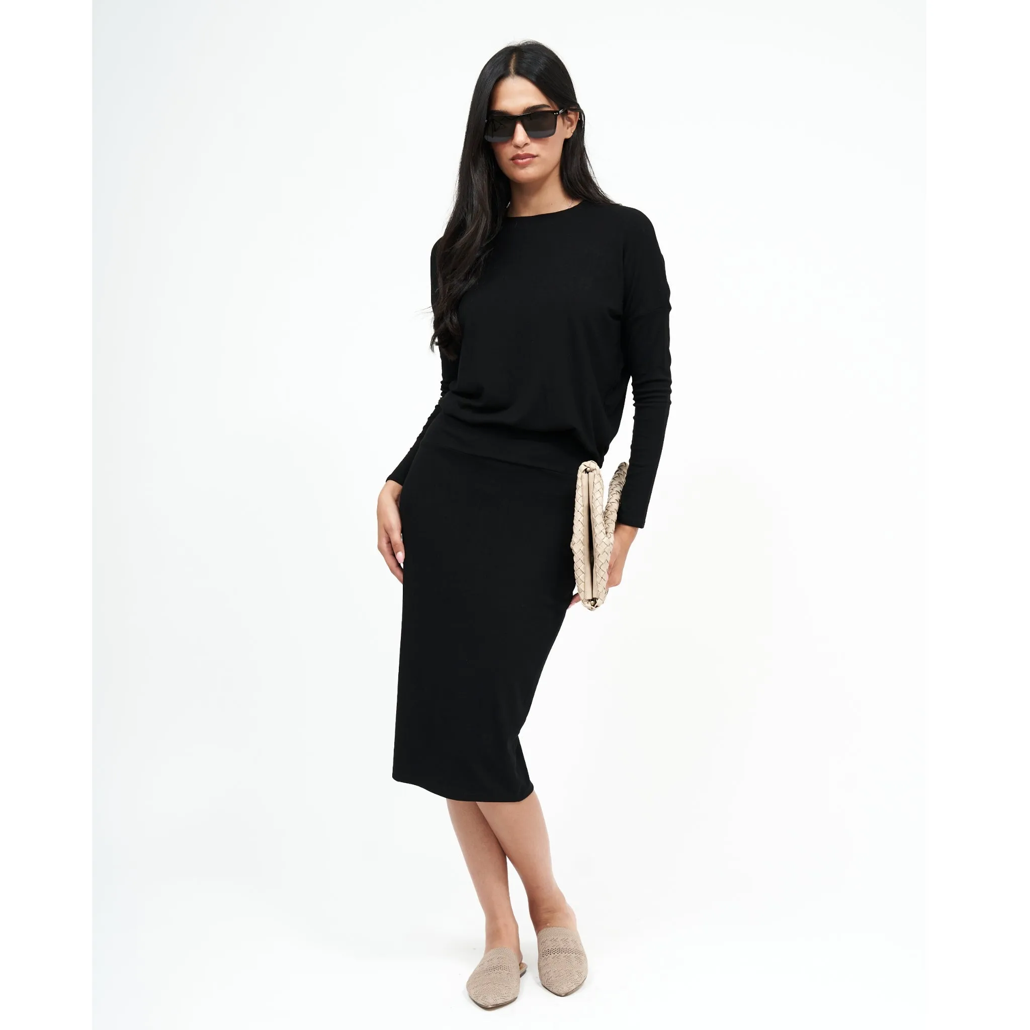 Black Basic Pencil Skirt by Daniella Faye