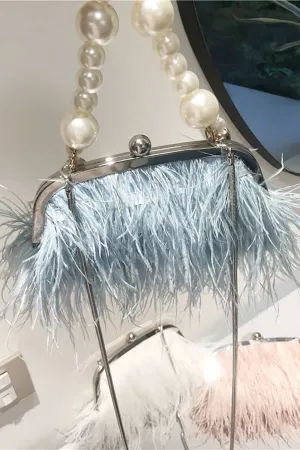 Blue Tassel Pearl Evening Party Clutch Bag