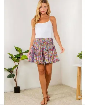 Boho Tiered Mini Skirt Pink Combo