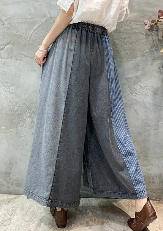 Casual Drawstring Elasticity Plaid Split-Joint Ninth Denim Pants LY3920