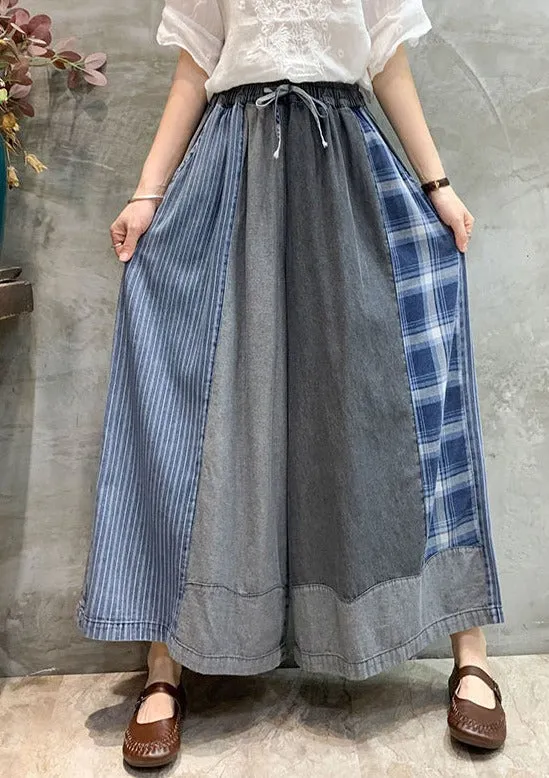 Casual Drawstring Elasticity Plaid Split-Joint Ninth Denim Pants LY3920