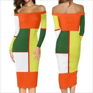 Color Block Astute Womens Long Sleeve Off The Shoulder Dress