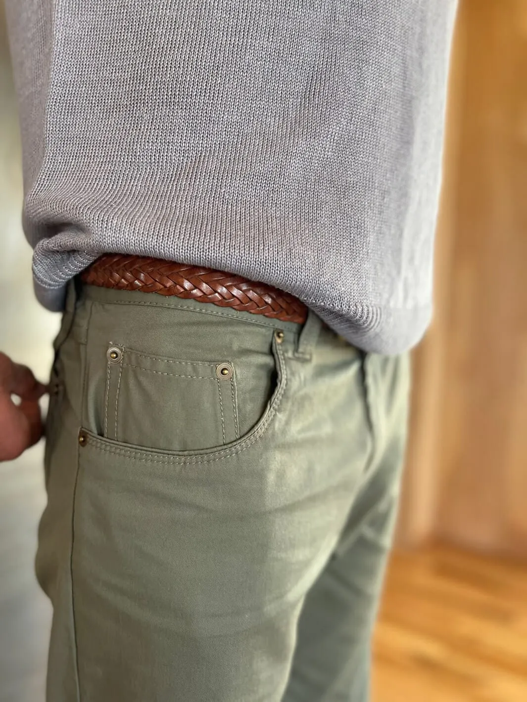 Cotton Twill 5-Pocket Pants - Olive Green