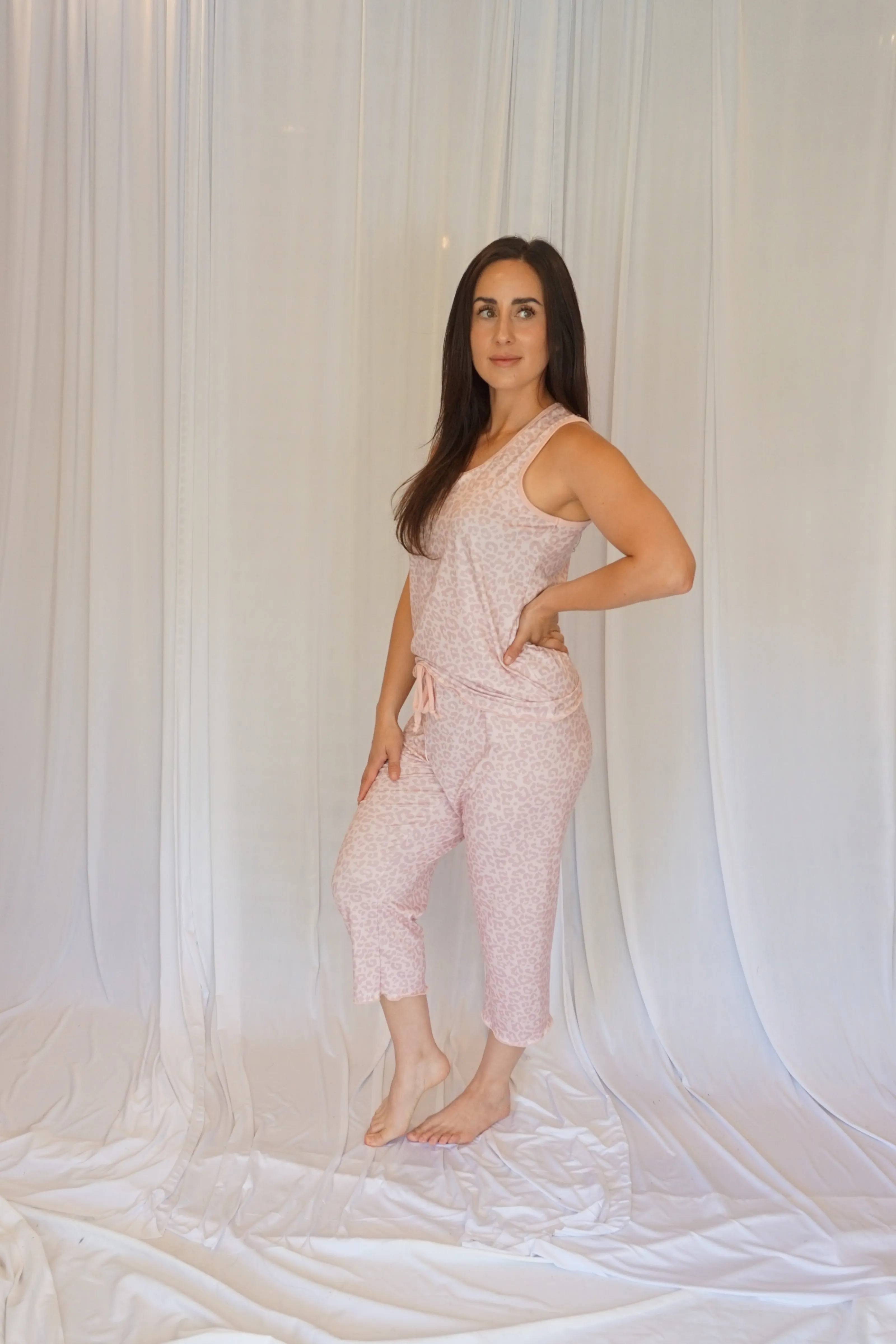 Cozy Pink Leopard Pajama Capris Set