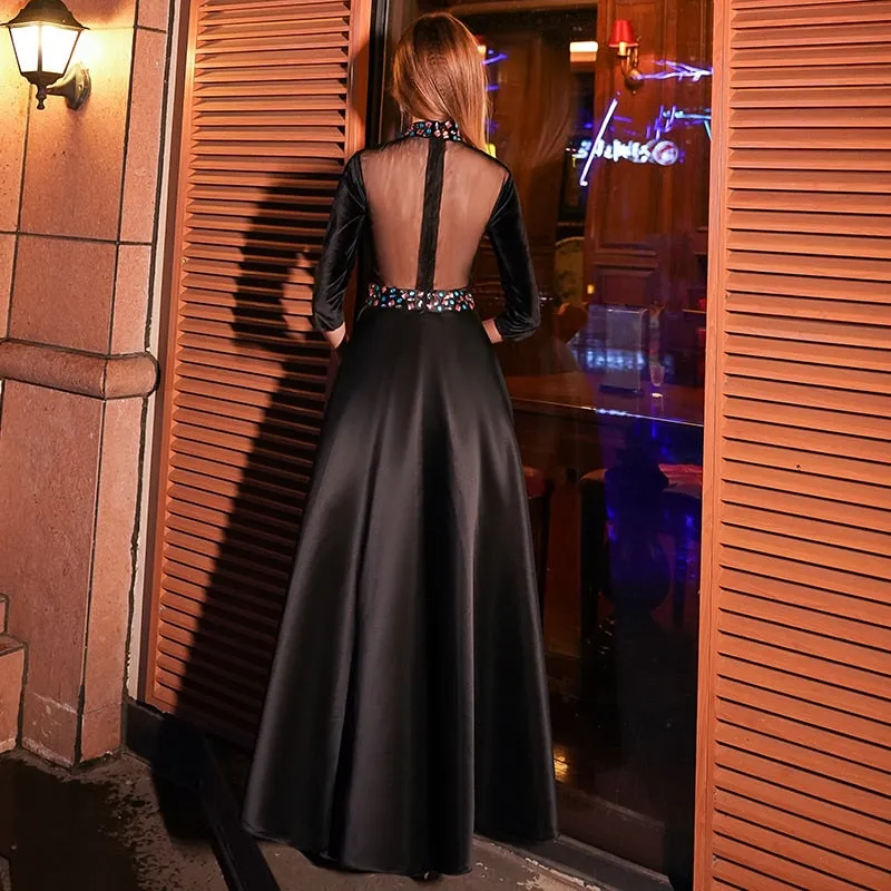 Elegant Crystal-Embellished Black Dress