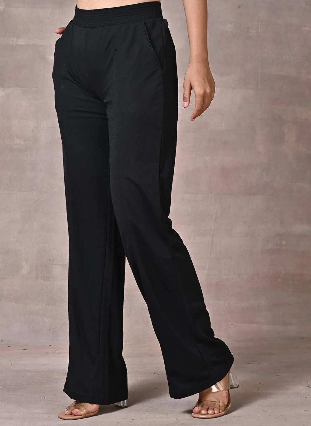 Esha Black Modal Linen Relaxed Fit Pants for Women