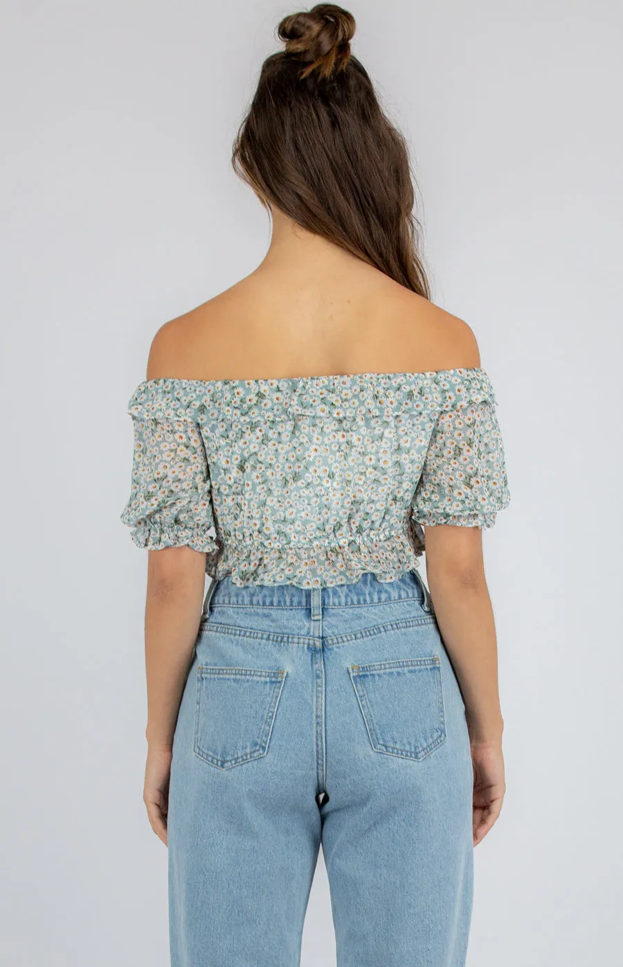 Fun Printed Shirred Crop With Bubble Sleeves