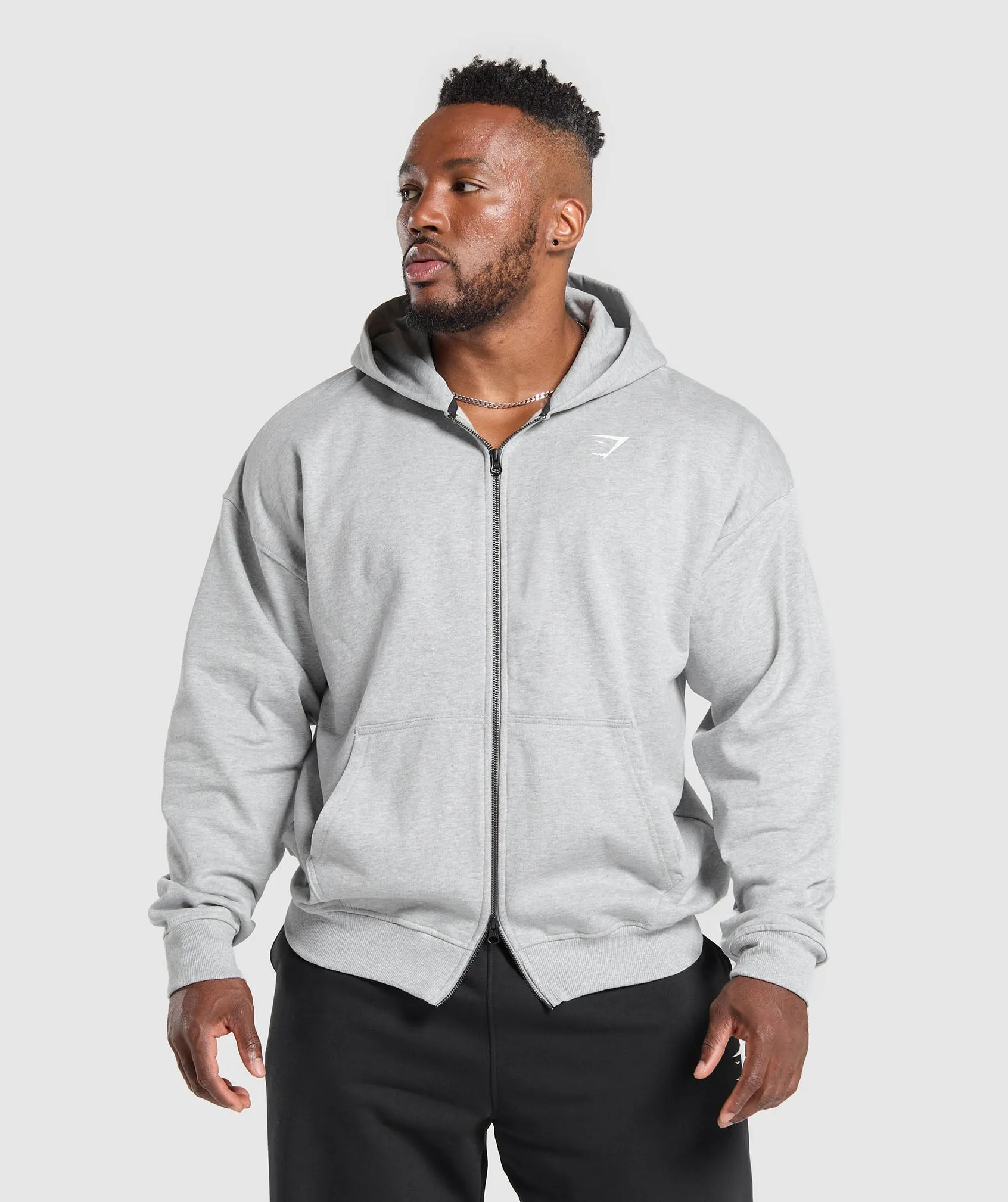 Gymshark Power Zip Up Hoodie - Light Grey Core Marl