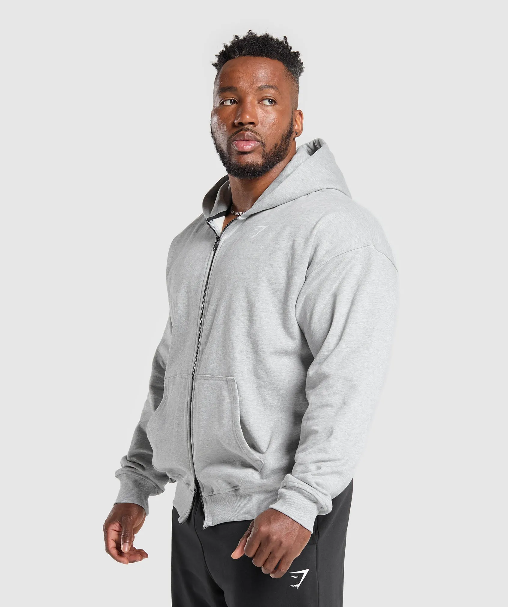 Gymshark Power Zip Up Hoodie - Light Grey Core Marl