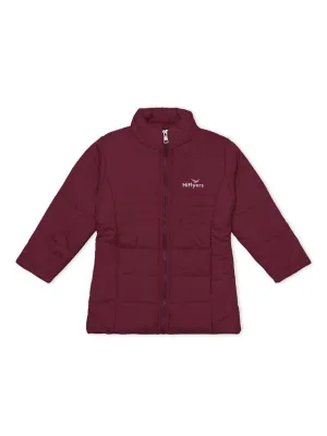 HiFlyers Girls Regular Fit | Polyster |Fluffy Full Sleeves |Quilted Insulation|High Neck Stand Collar|Zipper Jacket -Maroon