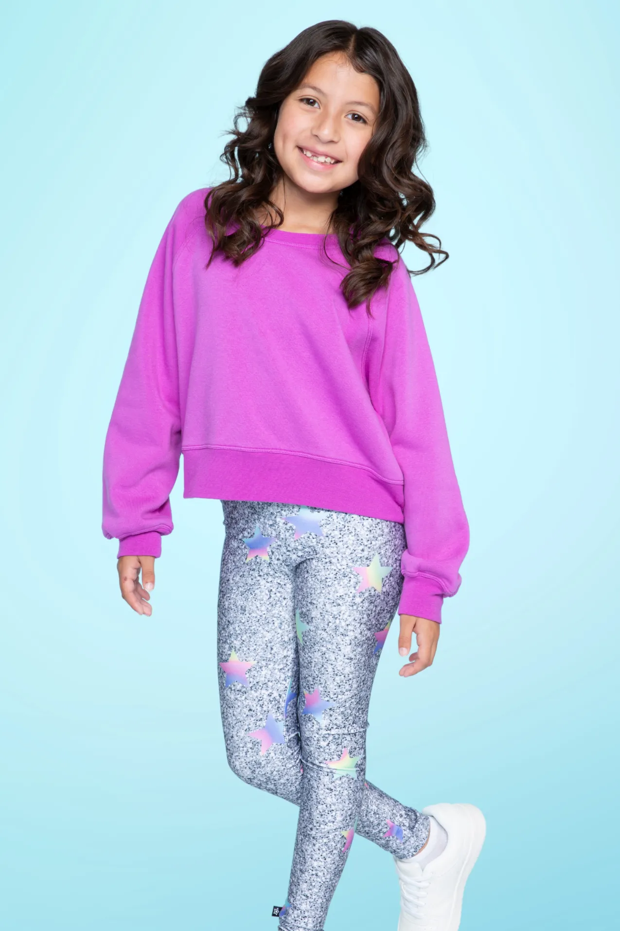 High Shine Long Legging - Silver Glitter Pastel Stars