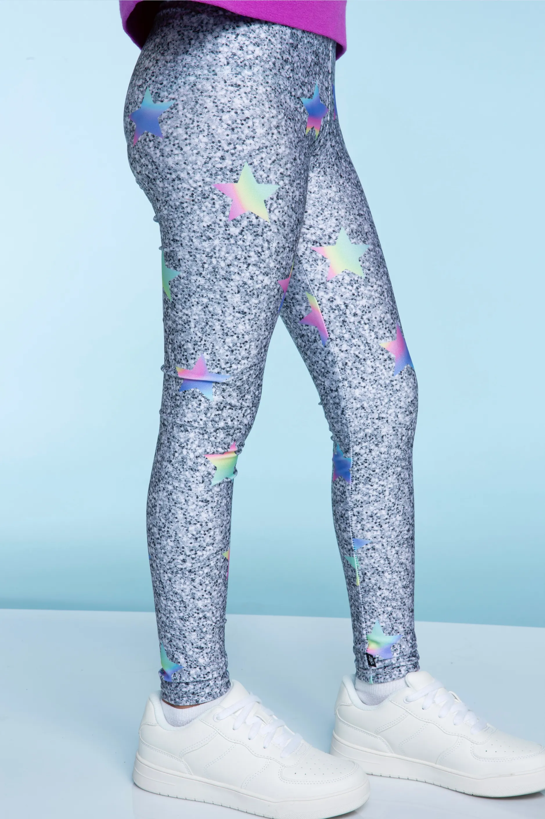 High Shine Long Legging - Silver Glitter Pastel Stars