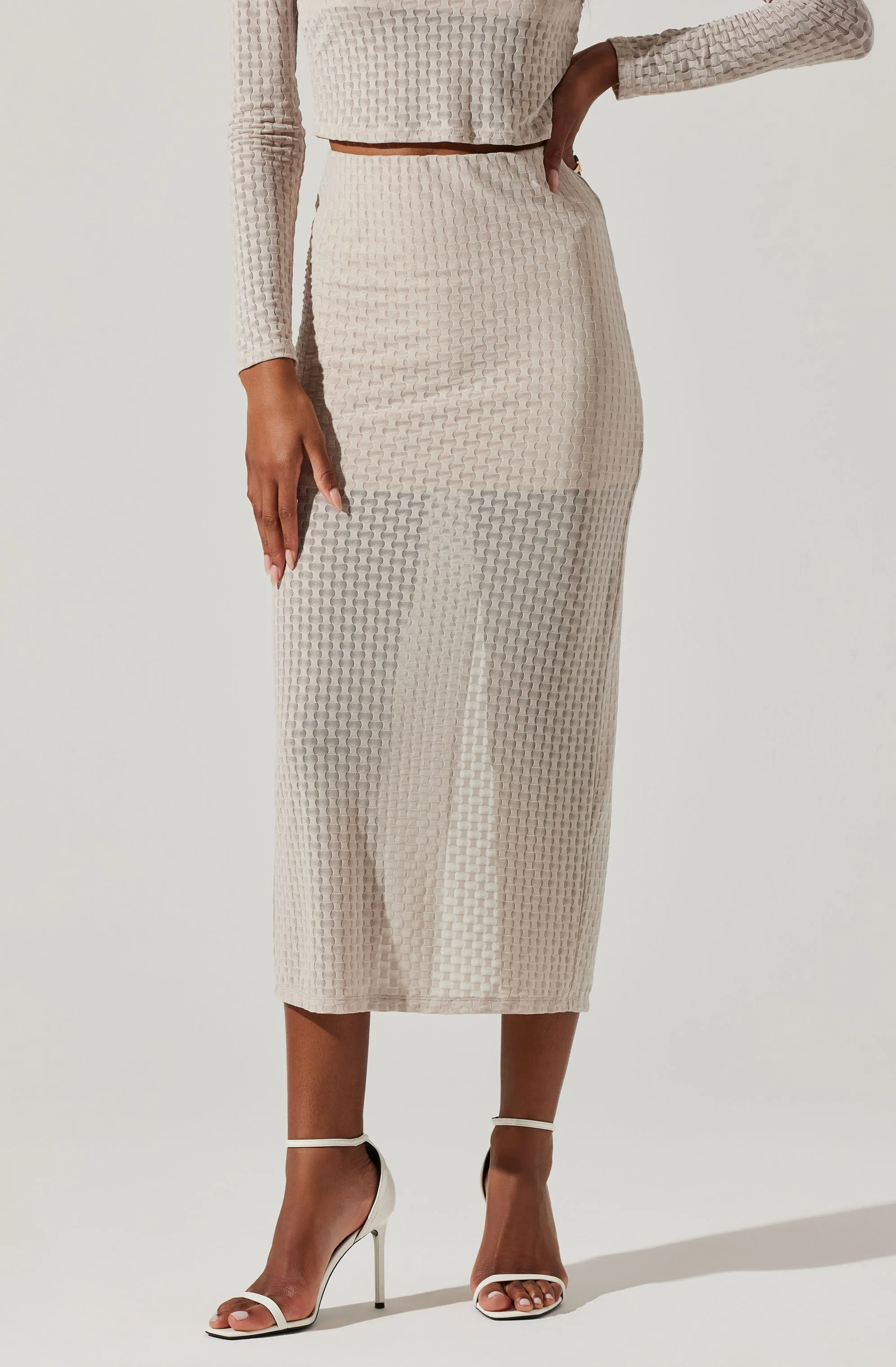 Indah Semi Sheer Overlay Midi Skirt