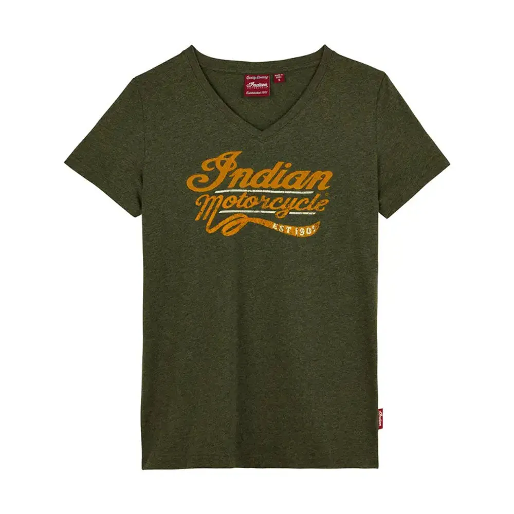 Indian Motorcycle  Womens Mixed Embroidery Print T-Shirt Tee Light Comfy Khaki