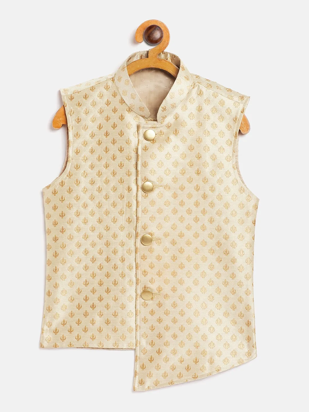 Jashvi Gold Asymmetric Brocade Nehru Jacket