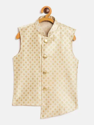 Jashvi Gold Asymmetric Brocade Nehru Jacket