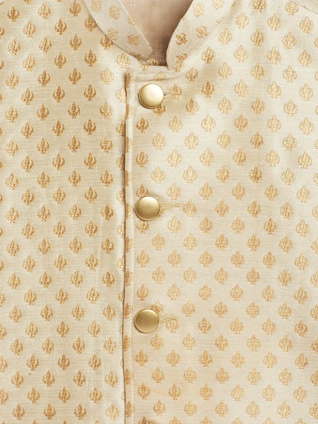 Jashvi Gold Asymmetric Brocade Nehru Jacket