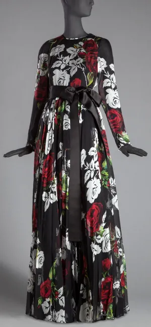 Long Elegant Floral Print Silk Dress