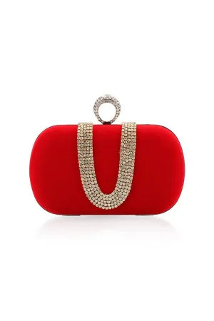 Luxury Red Handbag with Rhinestones