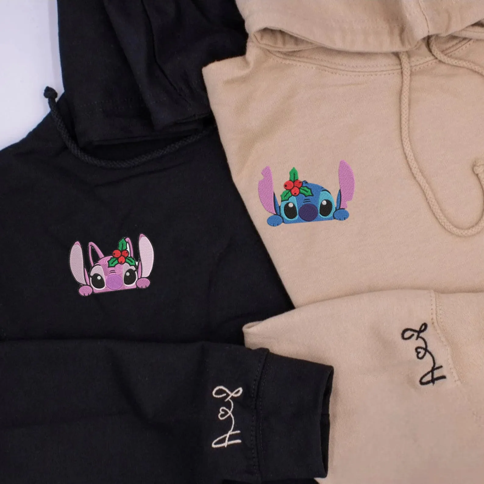 Matching Couple Hoodies - Stitch x Angel Custom Embroidered Sweatshirts For Couples