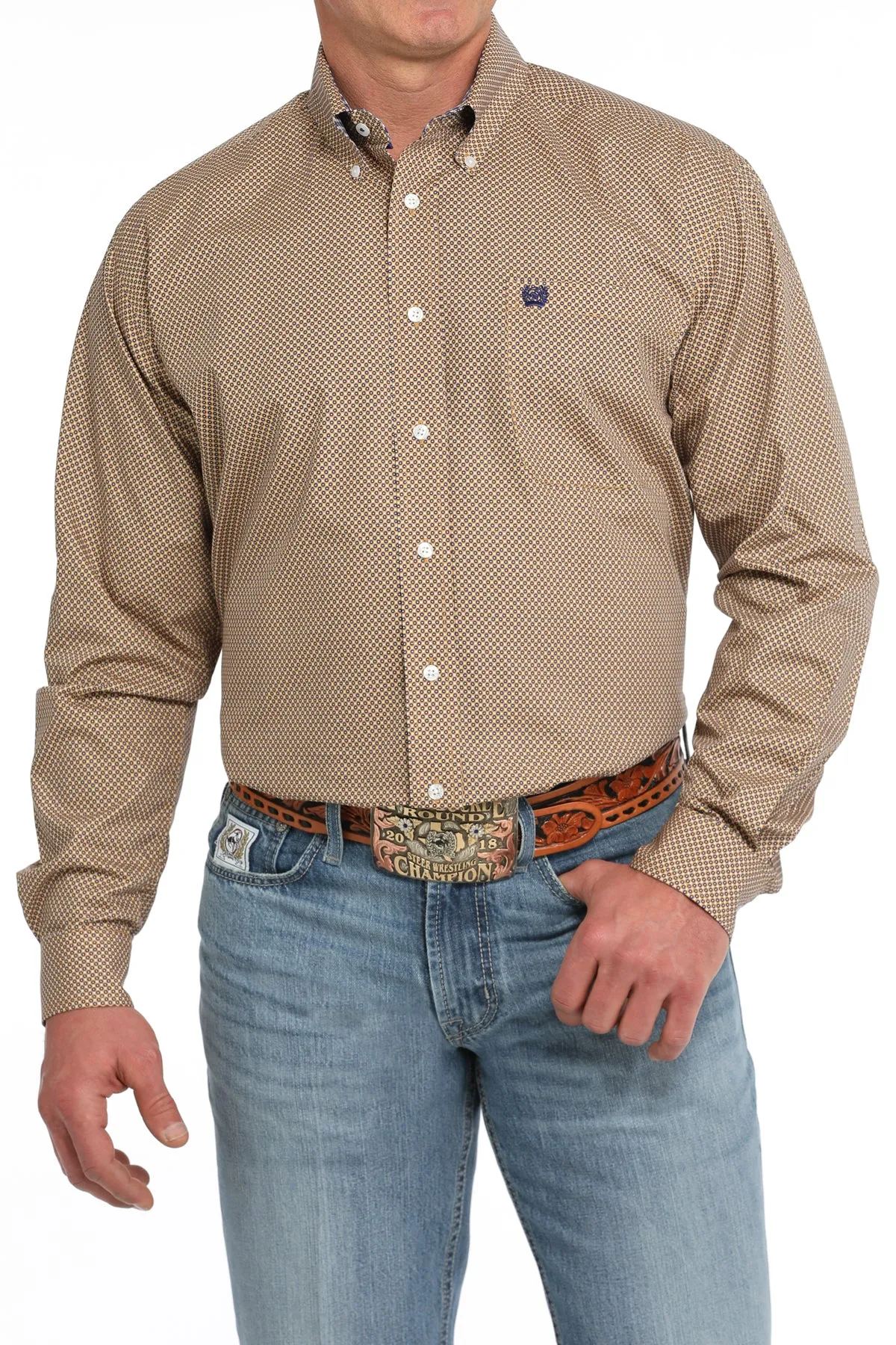 Men's Cinch MTW1105852 Gold Geometric Print Button Down Long Sleeve Shirt