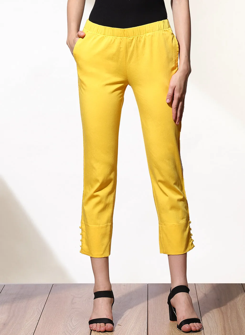 Mia Yellow Relaxed Fit Pants for Women