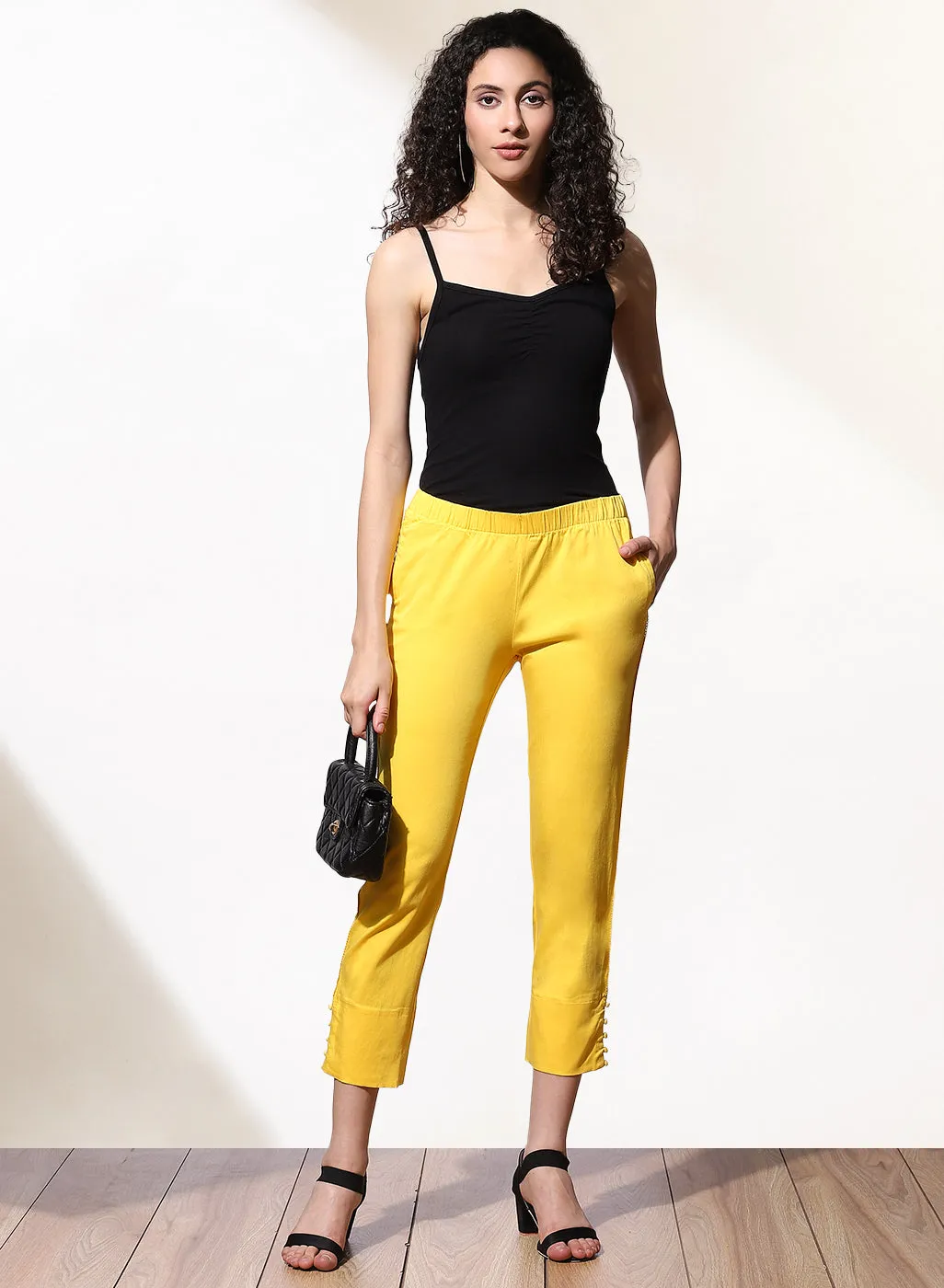 Mia Yellow Relaxed Fit Pants for Women