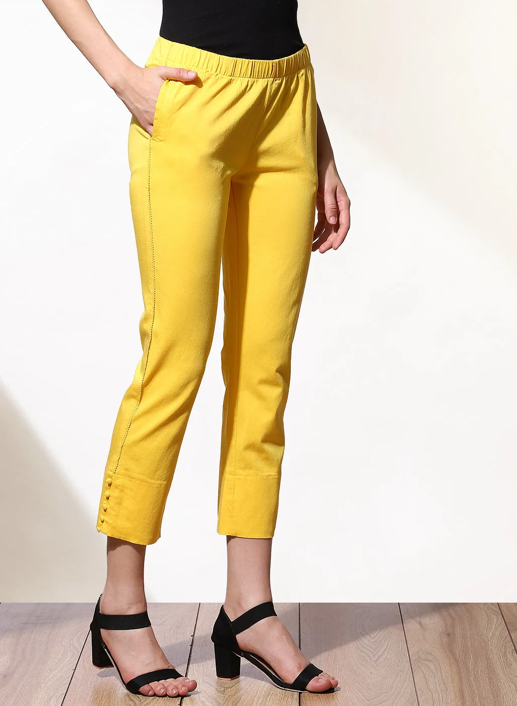 Mia Yellow Relaxed Fit Pants for Women