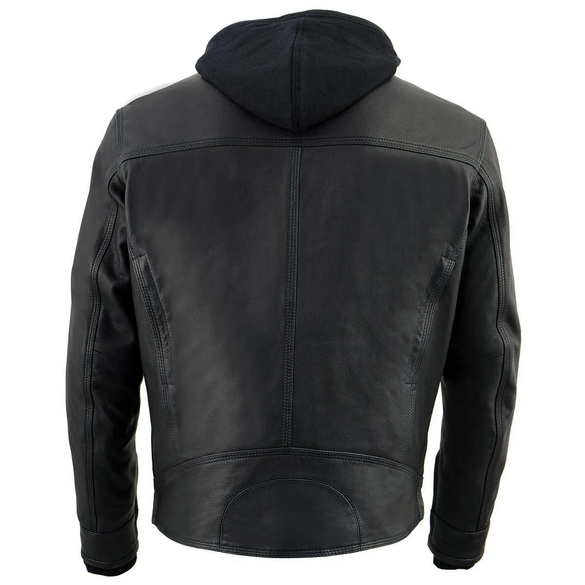 Milwaukee Leather MLM1552 Men's Black Leather ‘Utility Pocket’ Vented Scooter Style Motorcycle Jacket w/ Hoodie