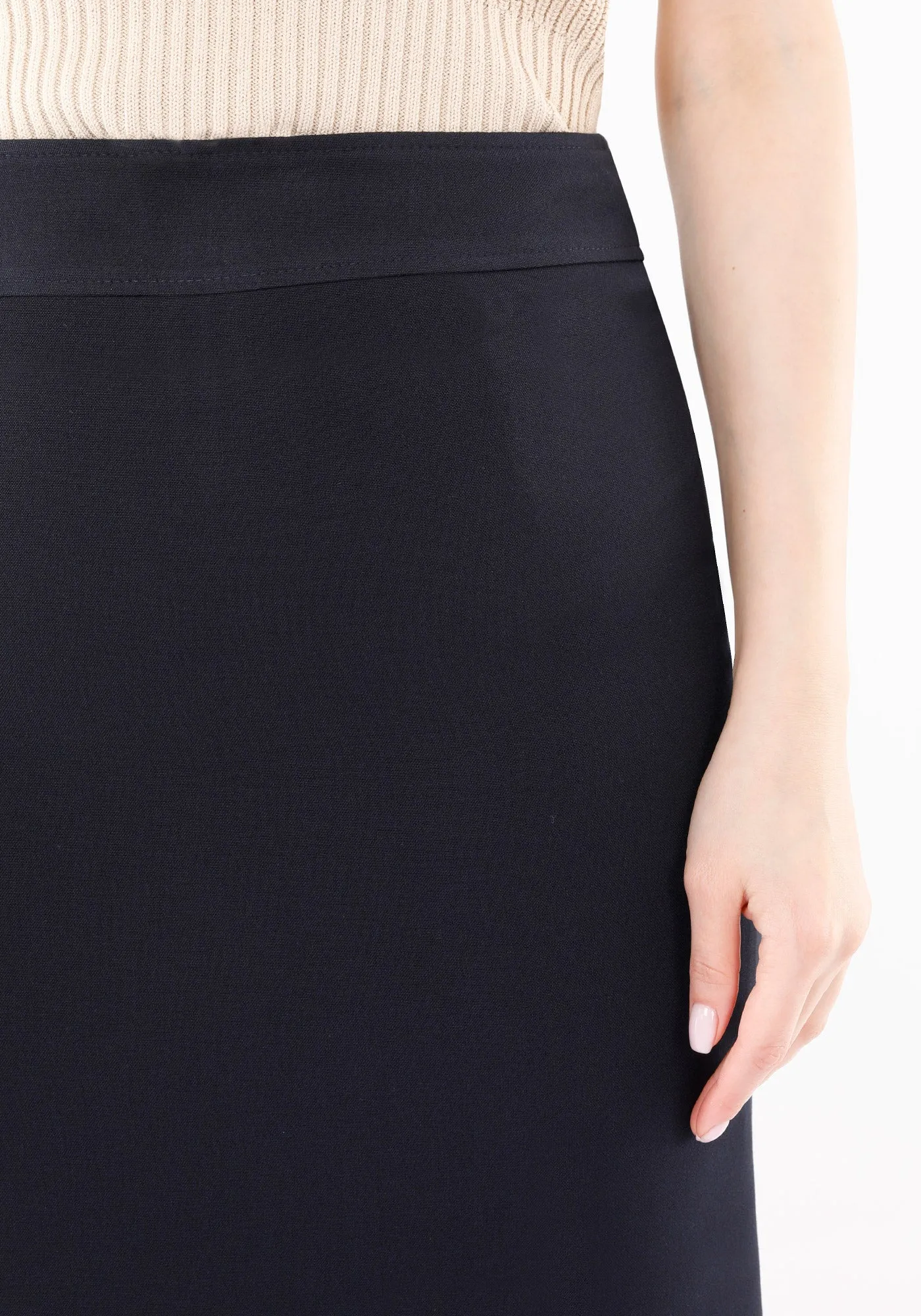 Navy Blue Back Vented Midi Pencil Skirt