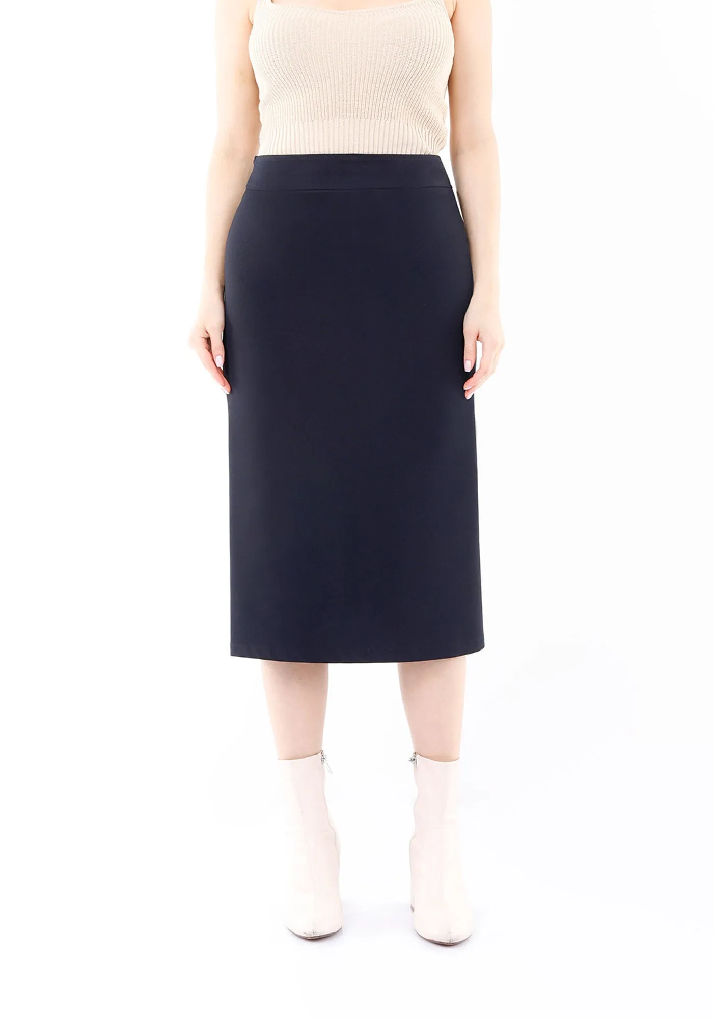 Navy Blue Back Vented Midi Pencil Skirt