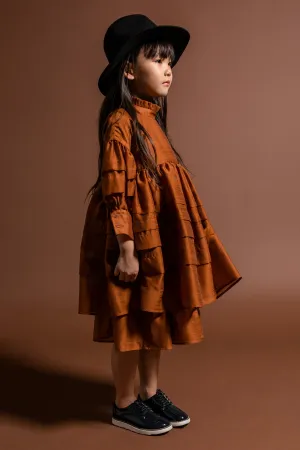 OMAMImini Layered Voile Girls Dress - Rust (Size 4 left)