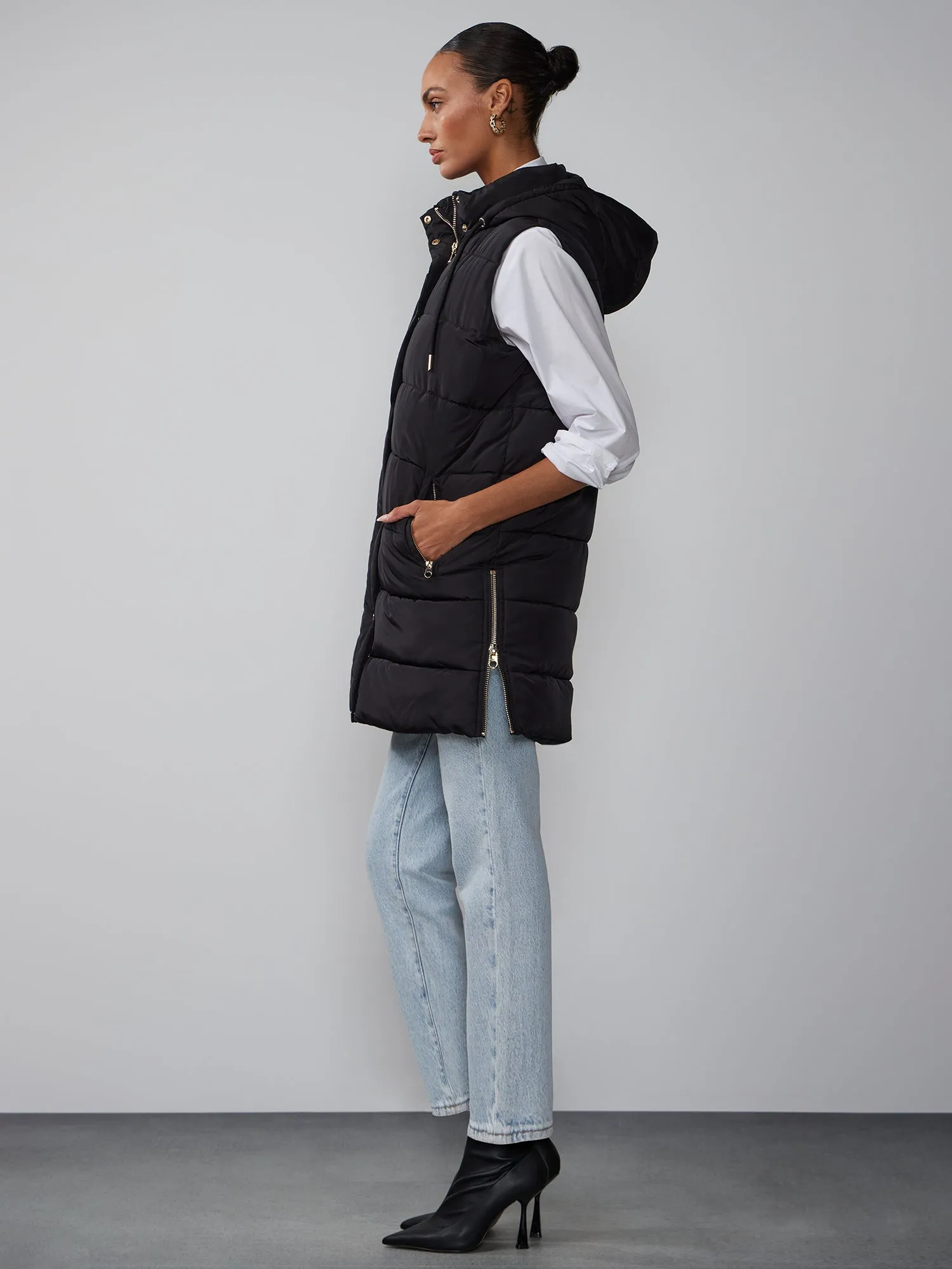 Oversized Hooded Puffer Vest Jacket