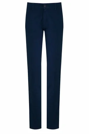 Regular Fit Side Pocket Low Waist Navy Cotton Casual Pants