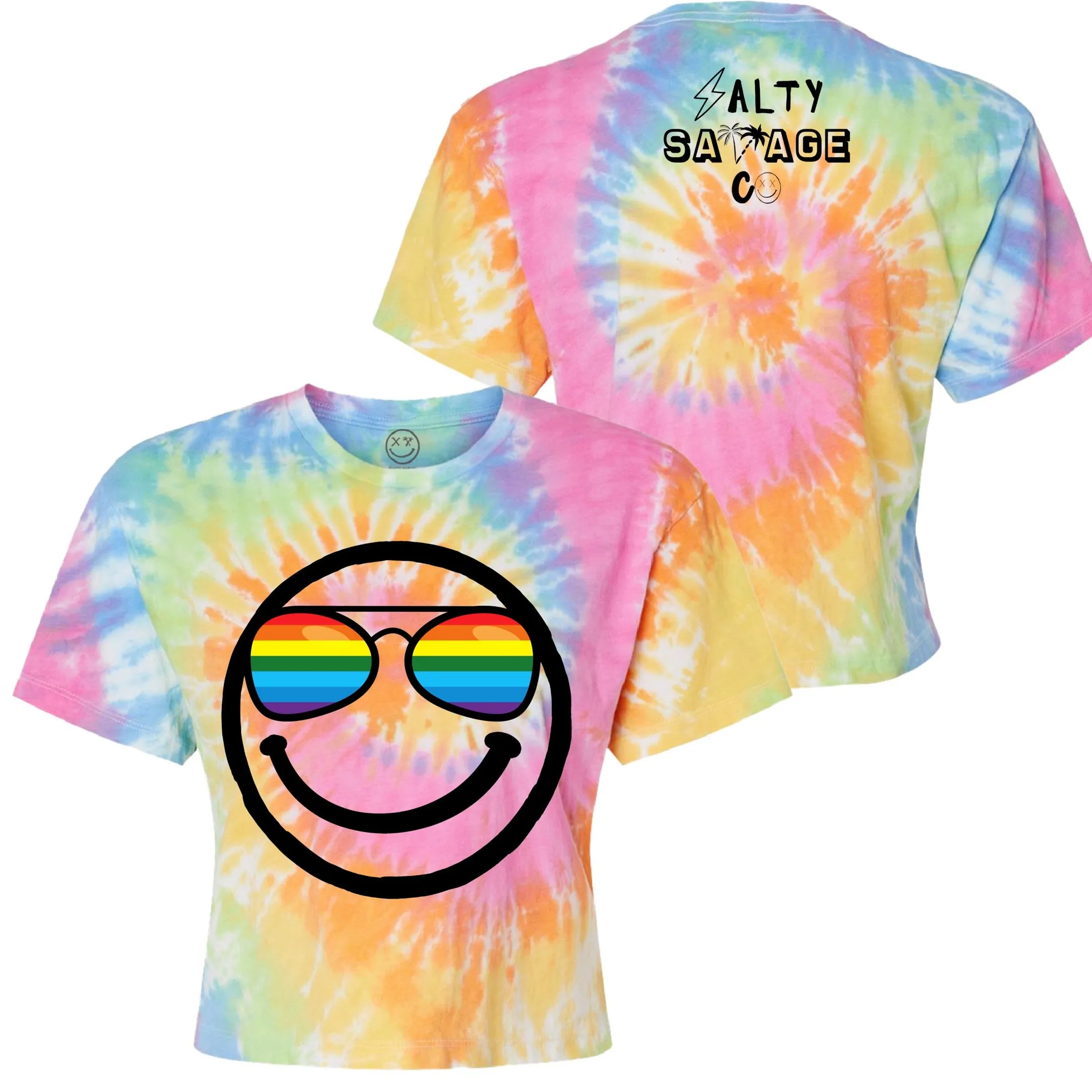 Salty Savage Ladies "OG PRIDE SMILE" Spiral Tie Dye Crop Tee